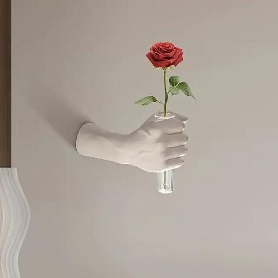 Настенная скульптура Ваза-рука Настенное искусство Скульптура человеческого кулака с вазой-пробиркой Статуя современного искусства Ваза для дома, гостиной, магазина