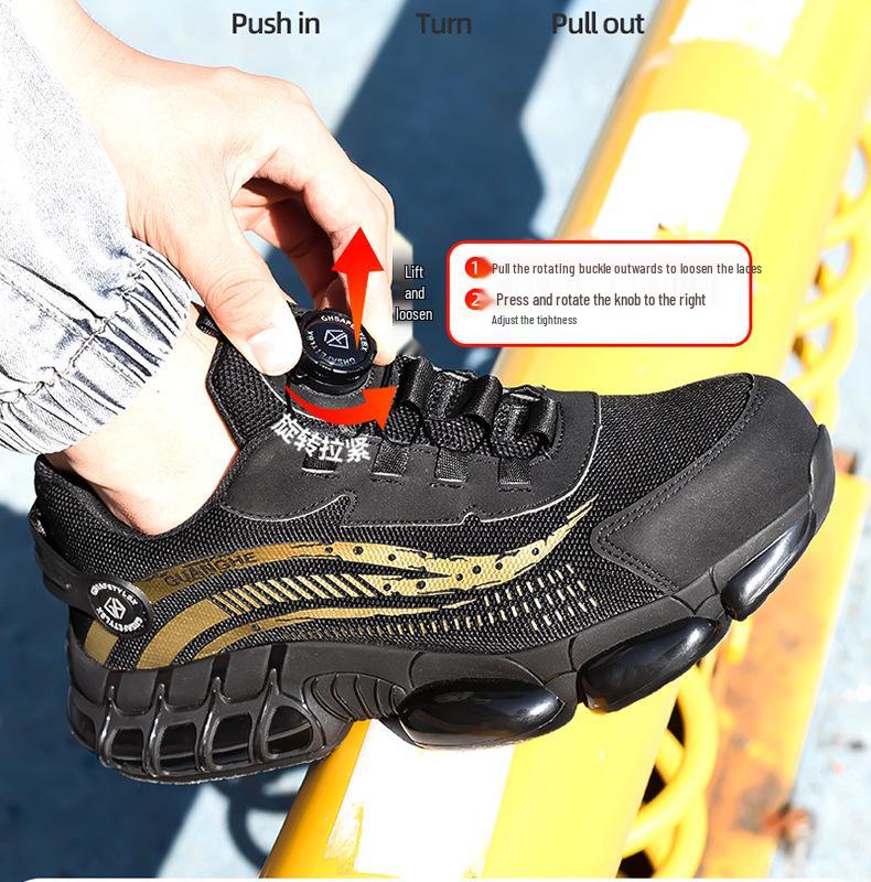 Lightweight Fly-Knit Safety Shoes with Rotating Button – Anti-Smash and Anti-Puncture Work Shoes for Construction