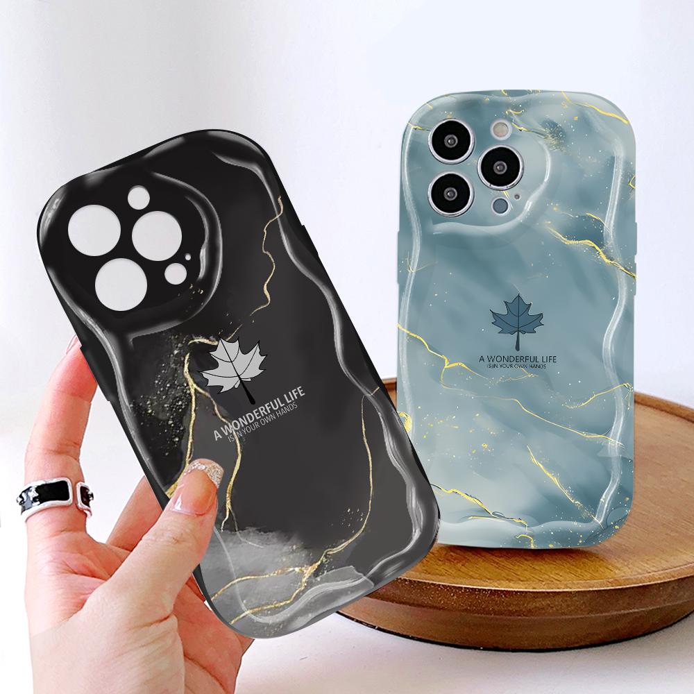 For Honor 90 Lite P30 Pro Infinix Hot 30 40 40i 40 Pro Smart 8 Pro Vivo V29e V30e Maple Leaf Marble Pattern Cream Texture Soft TPU Phone Case