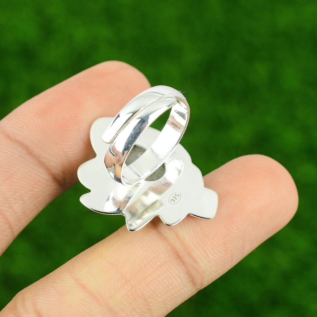 925 Sterling Silver Pear Natural Rainbow Moonstone Trendy Statement Ring Jewelry