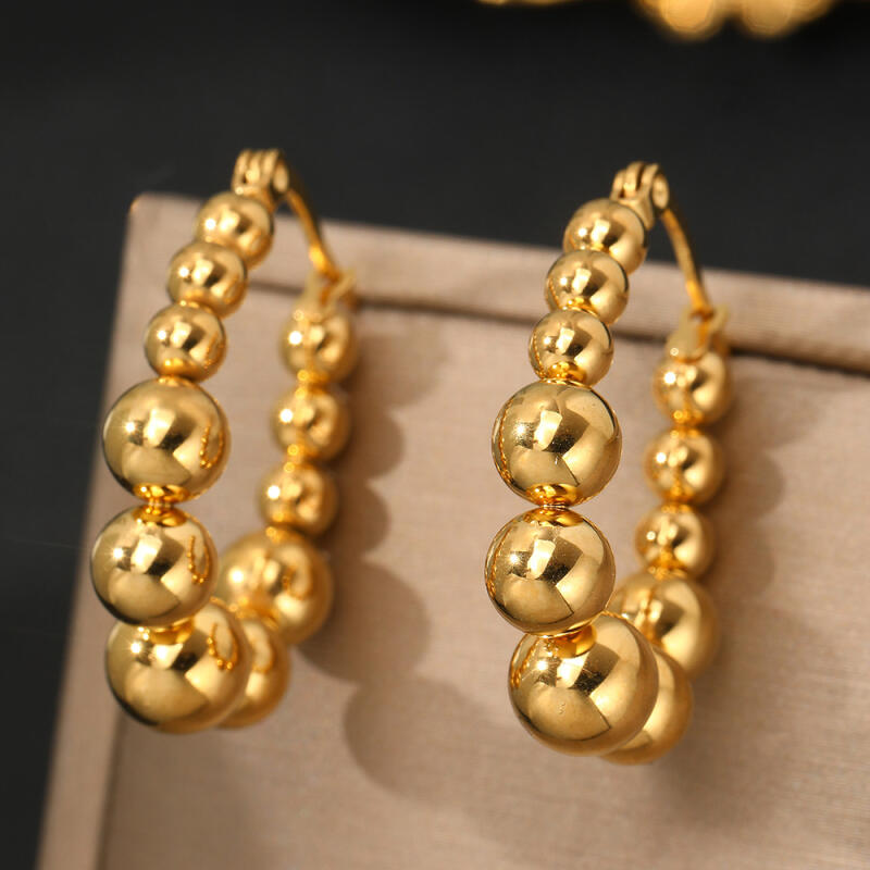 Geometric Stainless Steel Beaded Hoop Earrings for Women Ladies Classic Temperament Earrings Buckle Banquet Jewelry Accessories