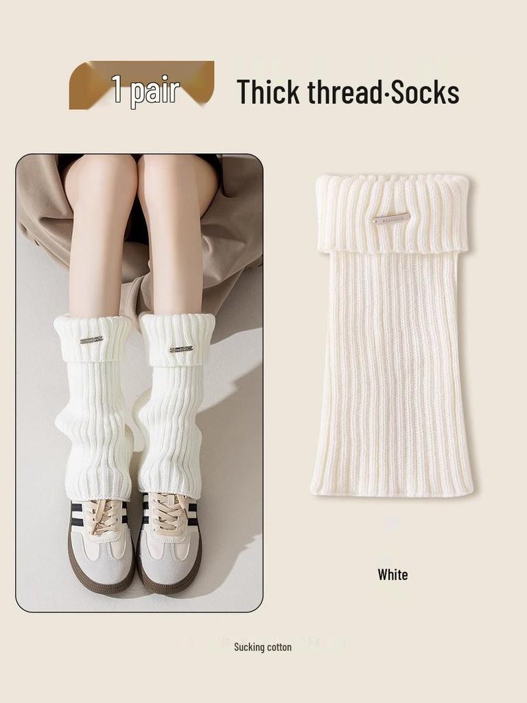 Solid Color Women's Knit Flared Leg Warmers - Y2K Style Long Socks for Spring and Autumn