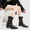 Fashion Fashionable Buckle Strap Boots 2025 Autumn Winter Versatile British Style Women's Boots Street Style Cowgirl Mid Heel Boots
