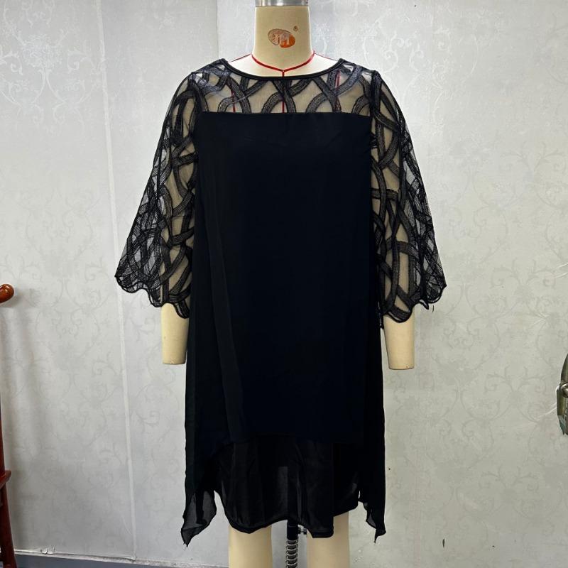 Женское кружевное платье с рукавами 7/10 и неровным подолом из шифона