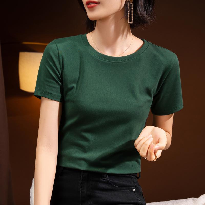 Solid Color Short-sleeved T-shirt for Women's New Women's Solid Color Round Neck Cotton T-shirt To Make You Look Slim and Belly-covering Top