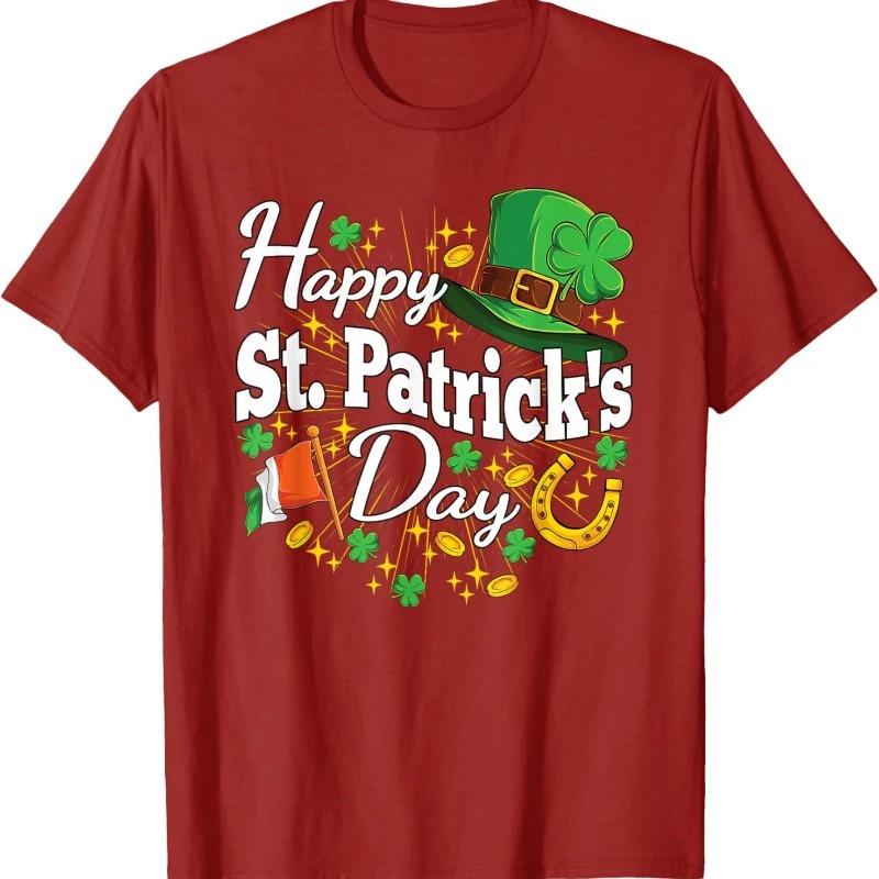 Happy St Patricks Day Shamrock Irish Men Women Crewneck T-Shirt Regular Short Sleeve Fashion Casual Style Adult Streetwear
