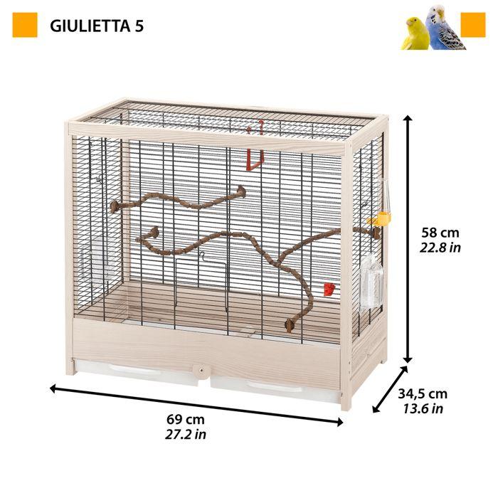 Cage à oiseaux - Ferplast - Giulietta 5 - 69 x 34,5 x 58 cm - Beige - Avec accessoires