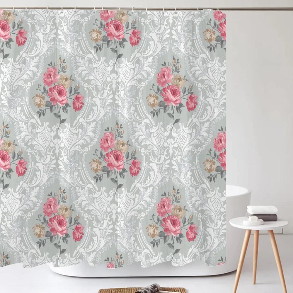Watercolour Flowersleaves Shower Curtain Morden Art Floral Waterproof Fabric Bathroom Curtains Room Decor Curtain With Hooks