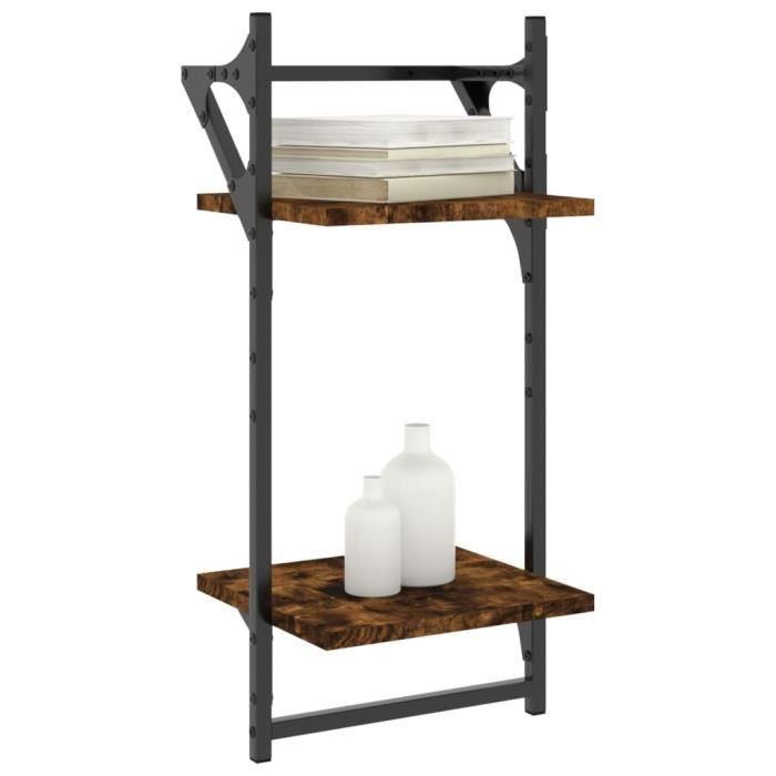 VidaXL Wall Shelves 2-Tier with Bars 2 Pcs Smoked Oak 836255