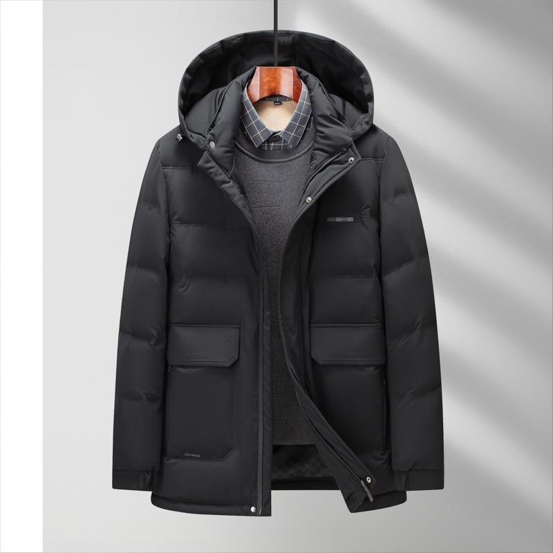 New Autumn and Winter Down Jacket Men's Mid-length Removable Hood Casual Warm Duck Down Down Jacket Hooded Down Jacket for Men