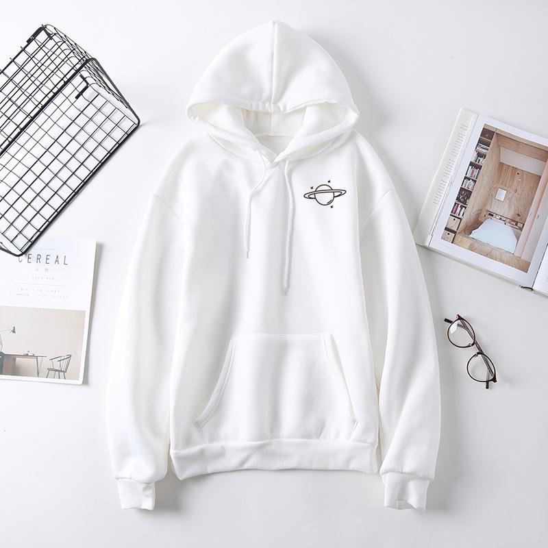 Осень-зима, пуловер с принтом для пар, студенческий повседневный универсальный топ с капюшоном и длинными рукавами