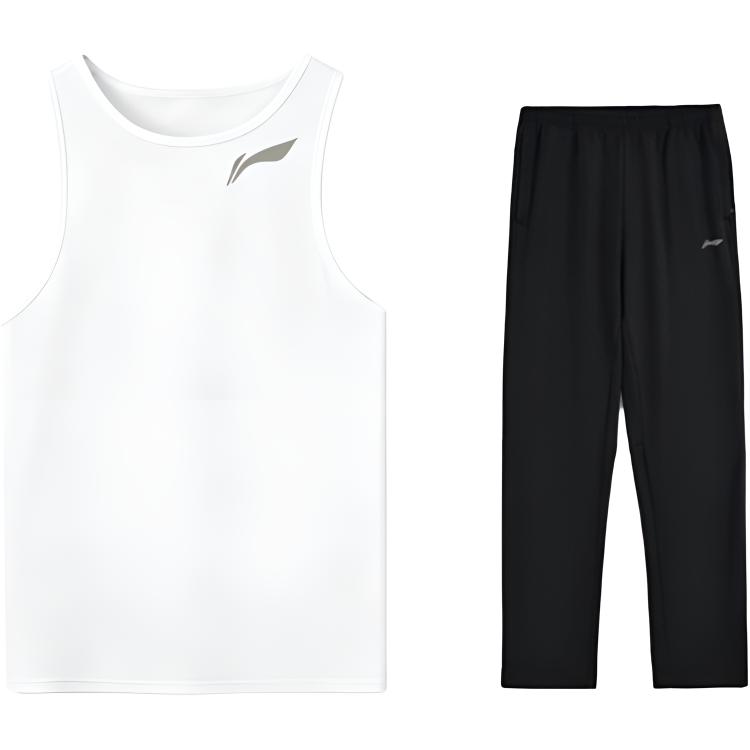 Li-Ning Летний мужской однотонный спортивный костюм с круглым вырезом, удобный, дышащий, быстросохнущий, простой, универсальный, повседневный. Мужской костюм YVSW033-1+AKLU881-1