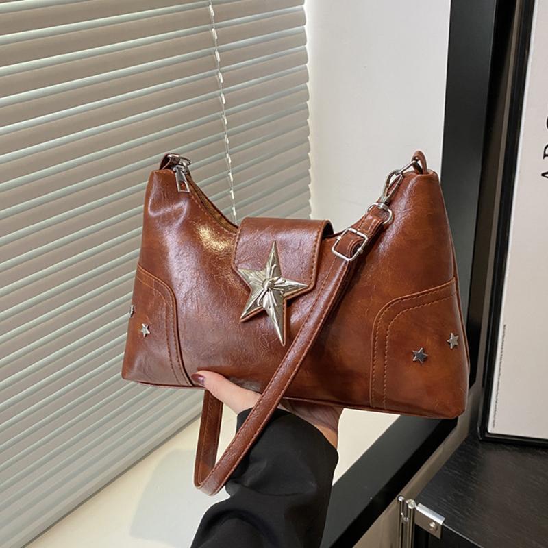 Женская сумка на плечо из ПУ с декором в виде звезд, шикарная сумка-хобо, вместительная модная сумка кроссбоди, однотонная милая сумка под мышкой AVE