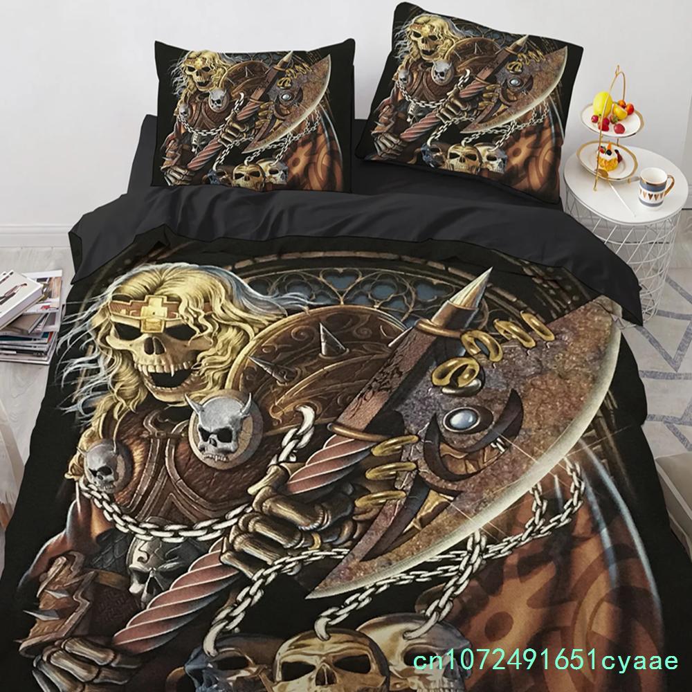 Комплект постельного белья Black Hat Skull Queen Size Хэллоуин Комплекты пододеяльников Современный стиль Спальный комплект постельного белья Чехол для одеяла Наволочки