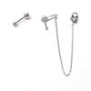 Women's Silver 0.8mm Piercing Ear Chain Bar Earrings