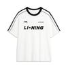 Li-Ning Retro American Logo Stripe Print Round Neck Loose Comfort Casual Short Sleeve Drop Shoulder T-Shirt Unisex Tops Off-White AHSU657-1