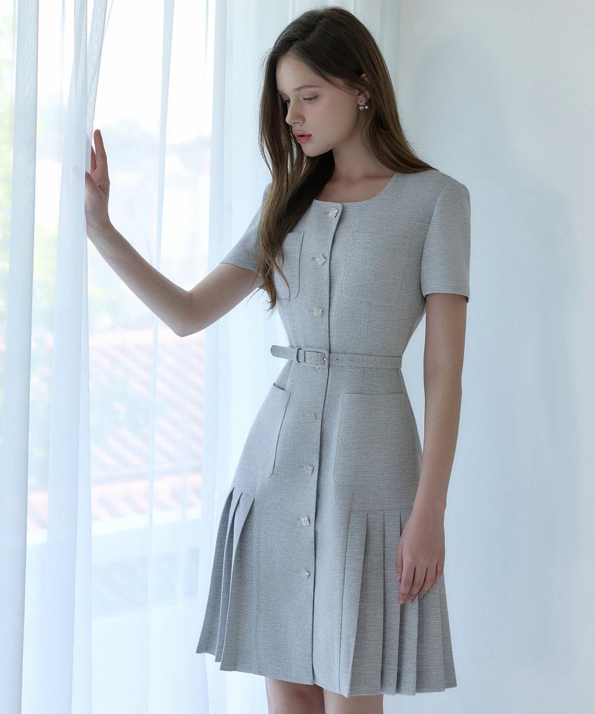 Julie And Kara 26Hs Love By You Ella Pleats Summer Tweed Dress Heathered Black Wedding Guest Look Ceremony Look