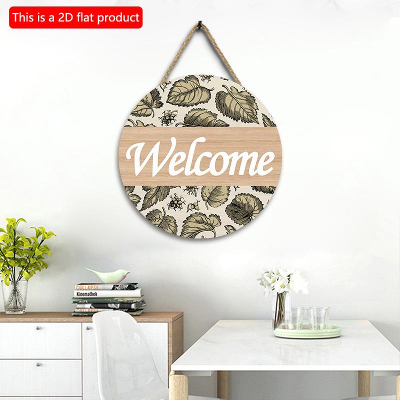 2D плоский 20*20 см 1 шт. деревенский и нежный принт с листьями, приветственный знак, круглые деревянные подвесные художественные таблички, простой стиль дверной знак для весеннего домашнего декора, качество