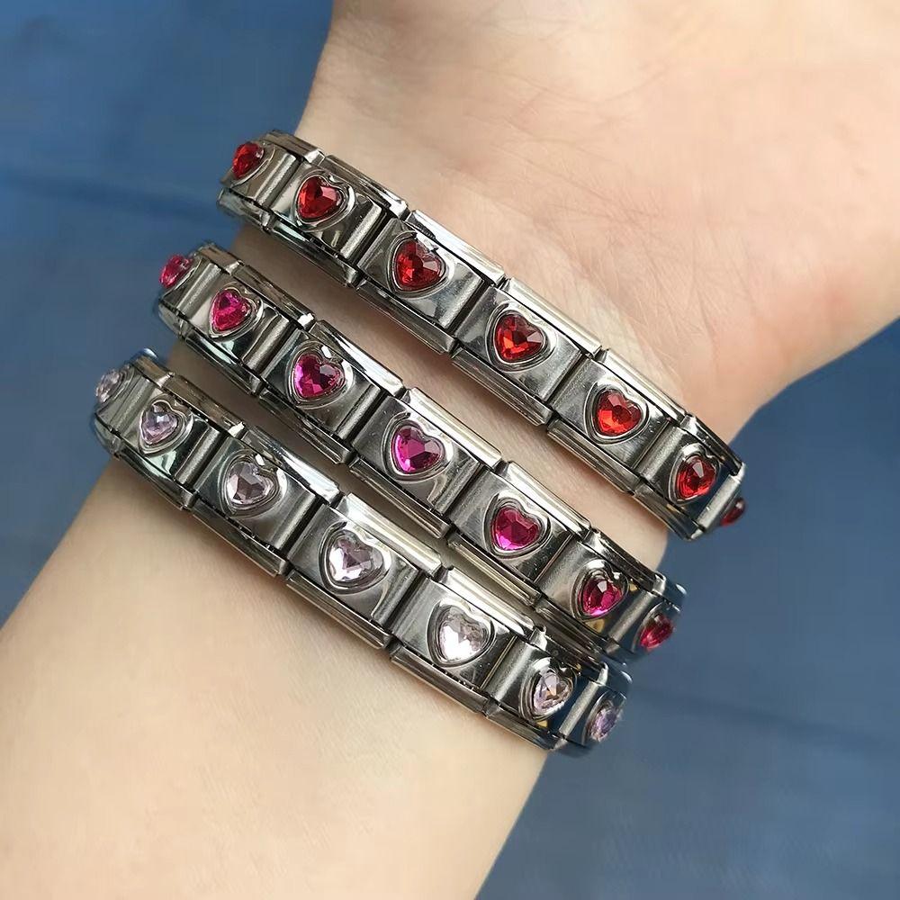 Мода Прилив Женщина Девушка Сердце Красочная Циркония Итальянский Шарм Звено Подходит 9 мм Нержавеющая Сталь Браслеты Изготовление DIY Ювелирные Изделия Подарки