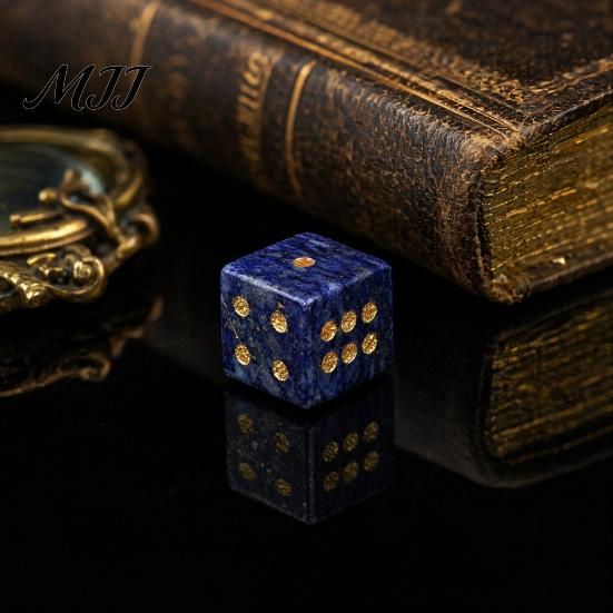 Tabletop Game Dice Natural Hand Carved Stone Dice, Mini Healing Faux Crystal Casual Night 6-Sided Golden Dots for Board Game, Casino Polished