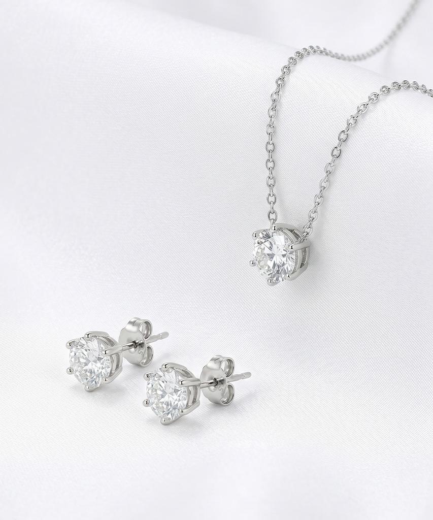 Dieuamour Moissanite 1-Stone Necklace + Earrings Set Gra Certificate