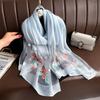 2024 Women's Spring/Autumn Embroidered Imitation Silk Scarf - Elegant, Versatile, Thin & Decorative