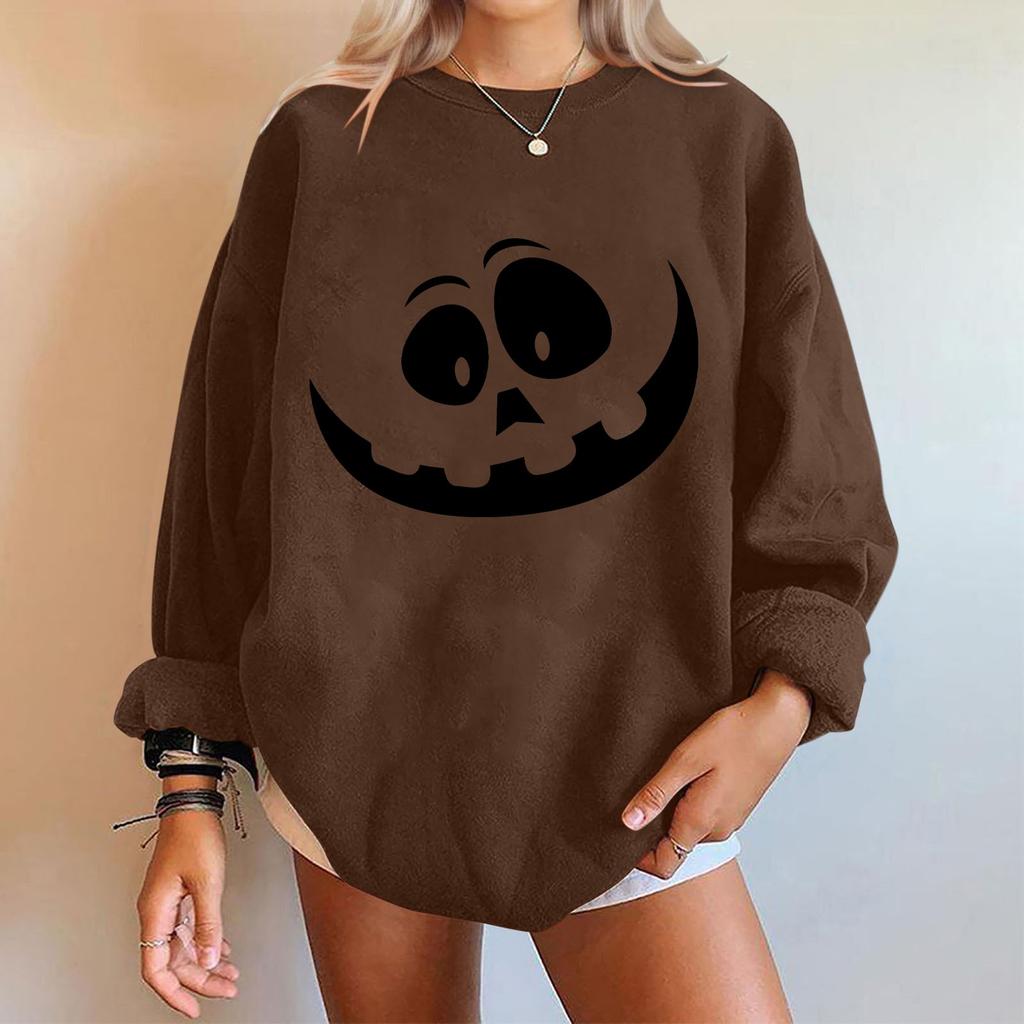 Женские повседневные модные толстовки с длинным рукавом и круглым вырезом с принтом Хэллоуина, пуловер, топ