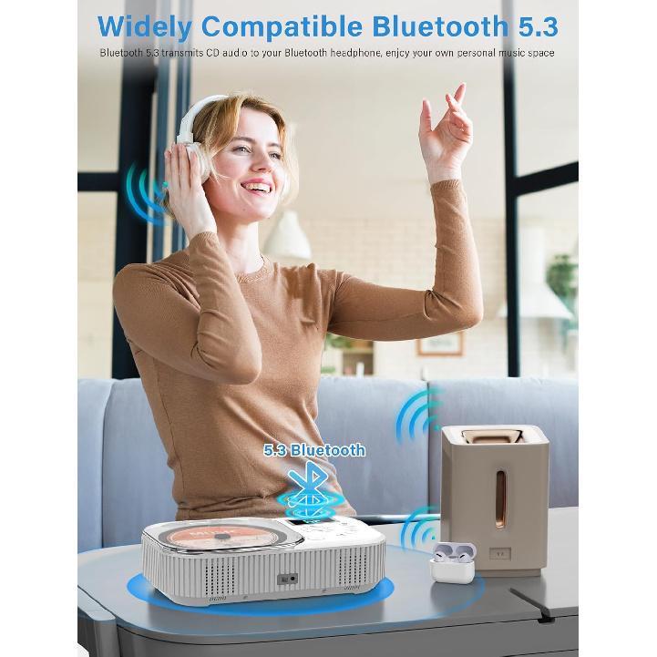 2000mAh CD Player Portable With Bluetooth, Double Speaker,Rechargeable CD Player With FM Radio, AUX/USB Support, Headphone Jack, Removal Control