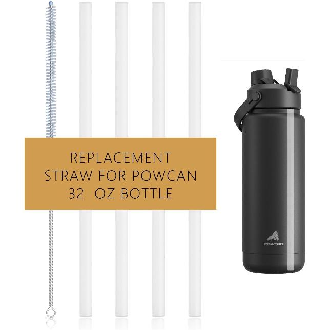 POWCAN Replacement Straw Set, 4 Reble Straws & 1 Cleaning Brush, Fits 12–64oz ulated Water Bottles, Food-Grade, Safe and Odor-Free Water Bottle