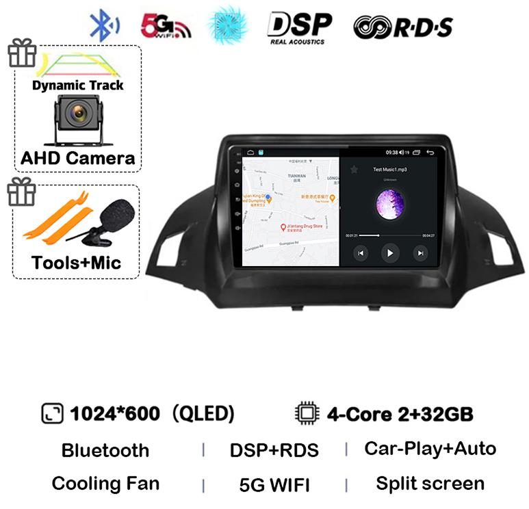 Android 14 Carplay Auto для Ford Kuga Escape 2013 2014 2015 2016 Автомобильный радиоприемник Мультимедиа Видеоплеер GPS Стерео 4G WIFI Головное устройство