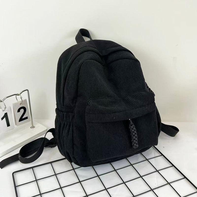 Женский вельветовый рюкзак Зима 2024 - Японский повседневный, Универсальный, Стиль мягкой девушки для путешествий и шопинга