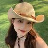 Соломенная шляпа ковбойки с широкими полями, летняя солнцезащитная кепка-козырек, модные шляпы западного ковбоя, унисекс