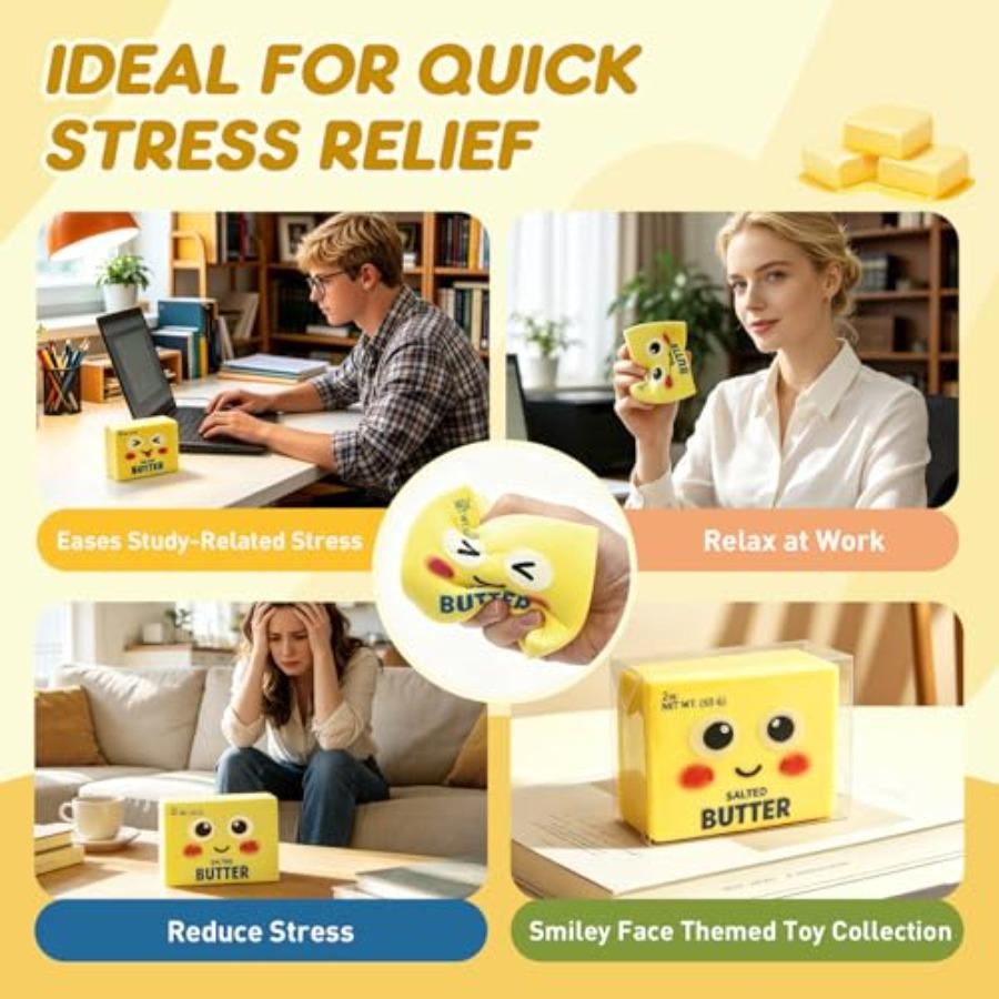 New Upgraded Smile Face Butter Squishy Toys, Slow Rebound Dumpling Squishy, Soft Stretchy Sensory Squeeze Toys, Stress Relief F