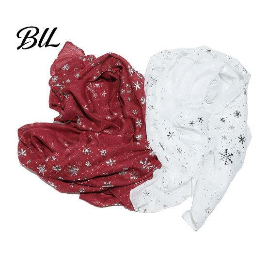 Lightweight Winter Layering Glitter Sparkly Foil Snowflake Print Scarf for Women, Christmas Warm Fashionable Neckwear Theme Shawl Wrap, Fall