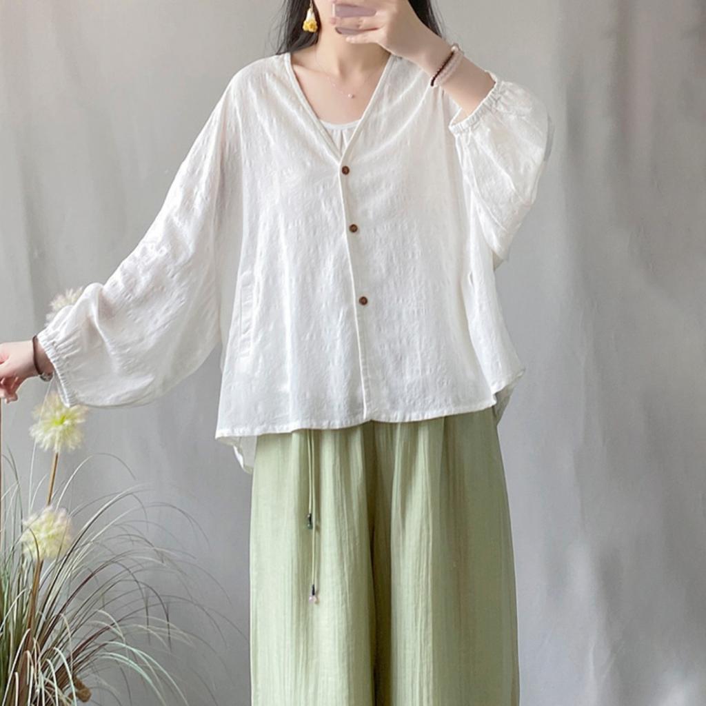 Женская рубашка свободного кроя с V-образным вырезом и застежкой на пуговицы, весна-лето, четыре сезона, большой размер