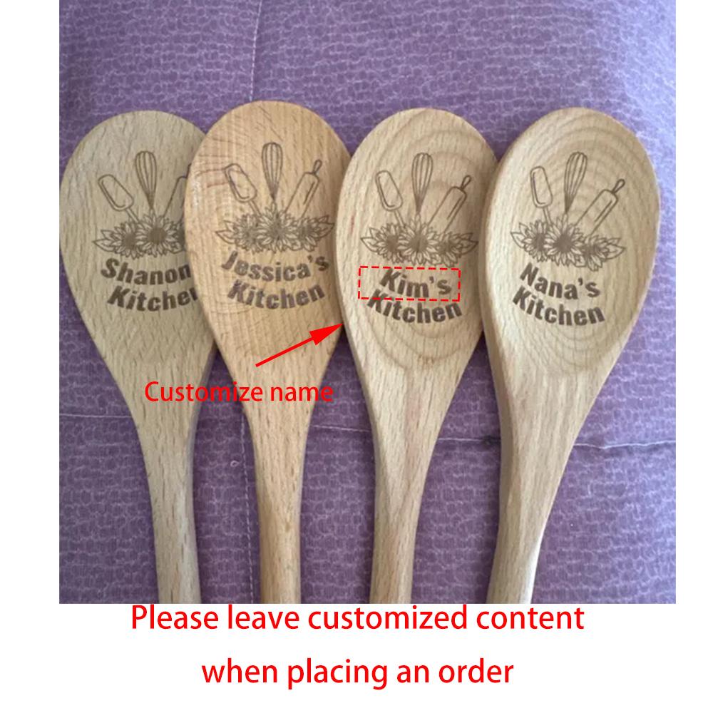 Custom Engraved Wooden Spoon Baking Cooking Supplies Kitchen Mixing Spoon Birthday Housewarming Kitchen Decor Mom Chefs Gift