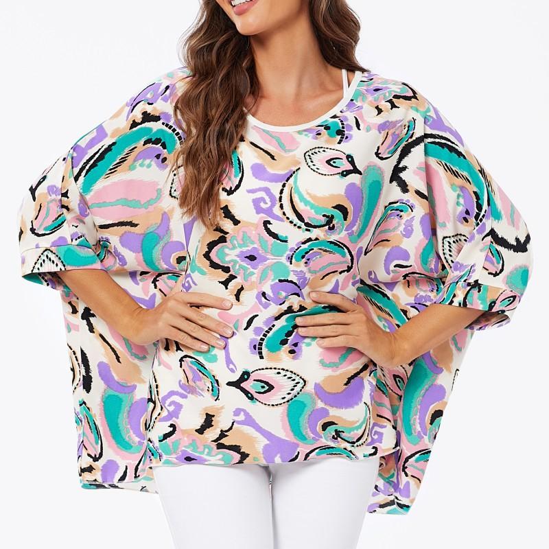 Шифоновые туники больших размеров с цветочным принтом, блузки для женщин, летние рубашки в стиле «летучая мышь» в стиле бохо, пляжные накидки