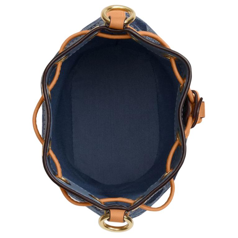 New COACH Signature Fabric With Cow Leather Bucket Bag, Shoulder Bag, Crossbody Bag, Handbag Mini Women's Denim Blue CY740-IMXIA