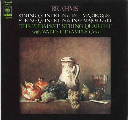 LP Record BUDAPEST STRING QUARTET WALTER TRA Brahms String Quintet No.1 In F Maj SOCM25 CBS SONY Japan Classical Used