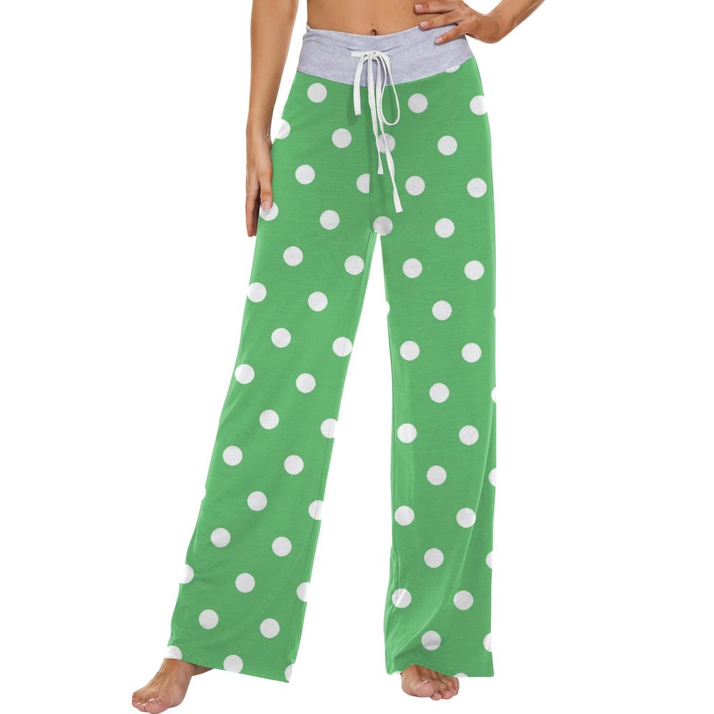Women's Fashion Casual Comfortable Pajama Pants Printed Drawstring Wide Leg Pants