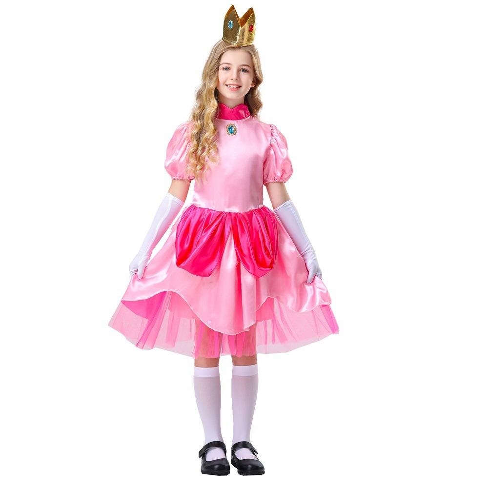 New Children's Girl Halloween Princess Peach Costume Party Stage Performance Costume Dress Set