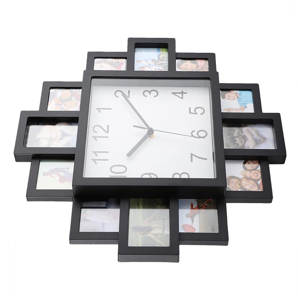2 In 1 Plastic Wall Clock Photo Frame Black Modern Home Decor Living Room Decoration