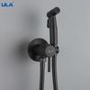 ULA Black Faucet Brass Bidet Sprayer Portable Toilet Bidet Faucet Hot Cold Water Bathroom Mixer Shattaf Valve Hygienic Shower
