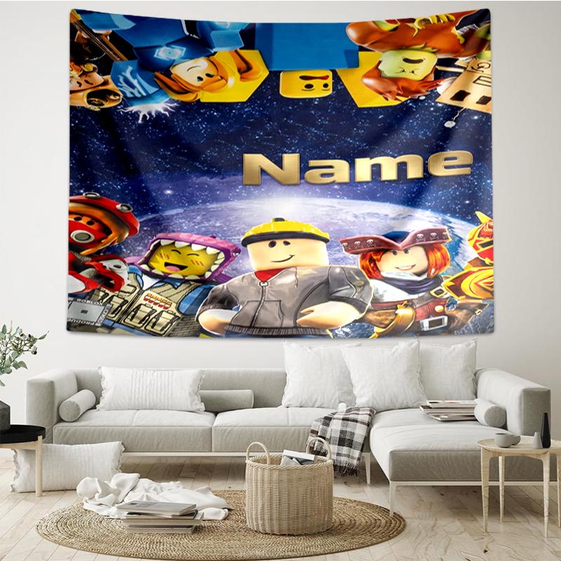Custom Name Roblox Print Tapestry, Backdrop, Easy Setup, Ideal for Bedroom, Office & Living Room, with Aesthetic Wall Hanging Decor.