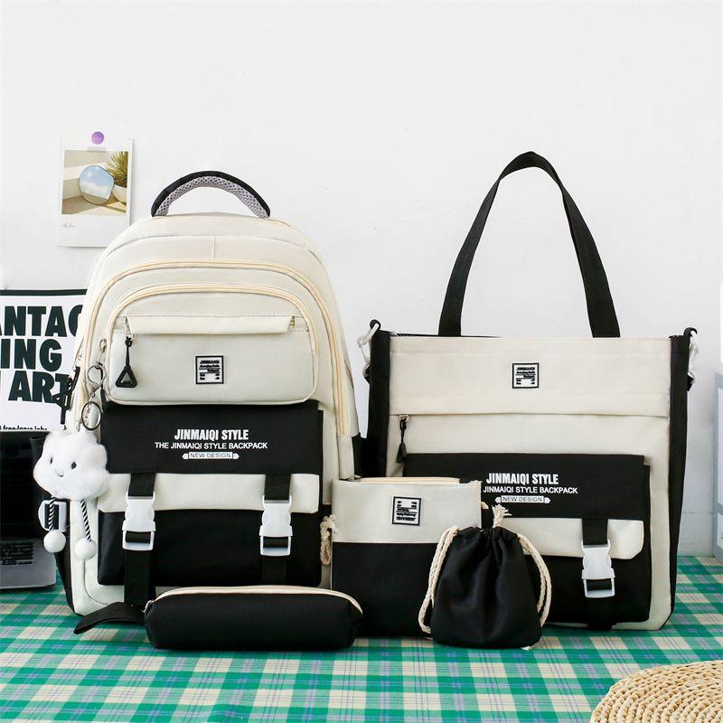 Набор из 5 школьных рюкзаков для студентов Начало учебного сезона Корейская мода Рюкзаки для средней школы Большая вместимость Набор из двух сумок