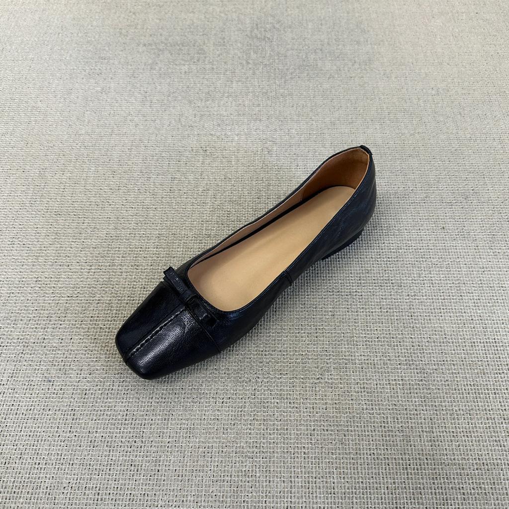 Версия из овчины~ Французские туфли-лодочки с квадратным носком и бантом, туфли на плоской подошве с неглубоким вырезом, одинарные туфли на один шаг, обувь для работы, женственность, бабушкины туфли