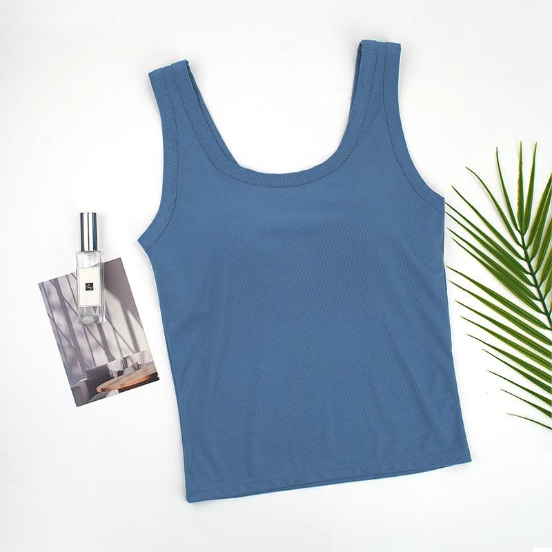 Женская майка U-образной формы в рубчик со съемными подушечками для бюстгальтера, однотонная, однотонная, повседневная, облегающего кроя, внутренняя и внешняя майка