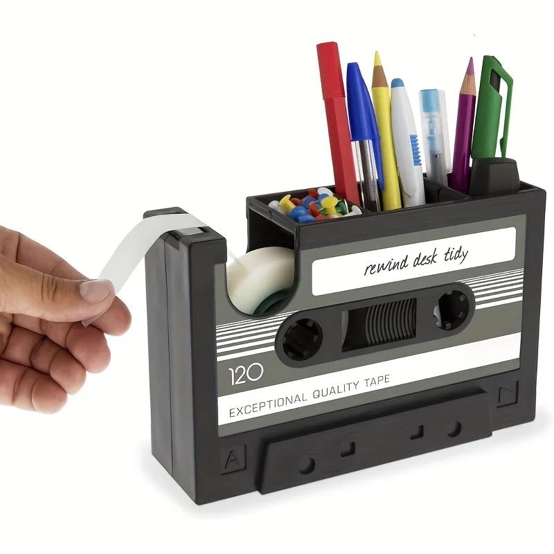 Retro Cassette Dispenser Pen Holder ABS Resin Desktop Storage Box Office Stationery Storage Box Desktop Decoration