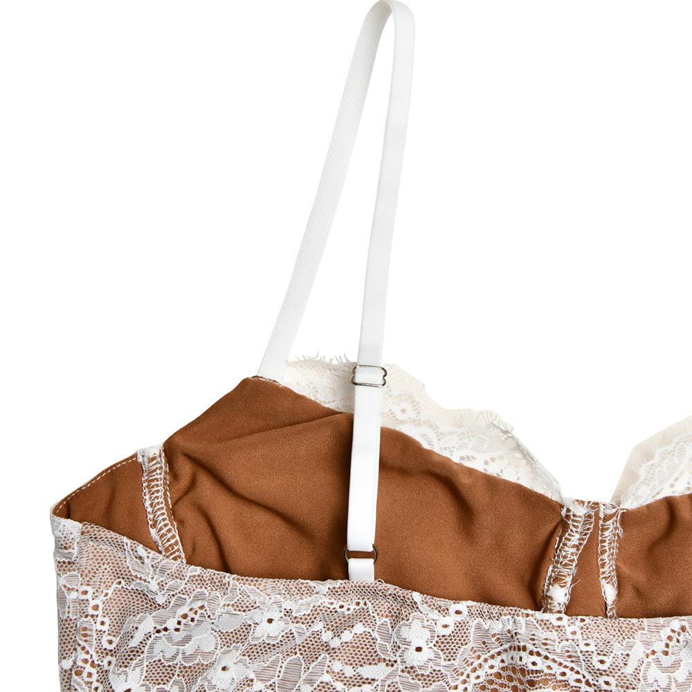 Lace Splicing Backless Halter Split Long Dresses