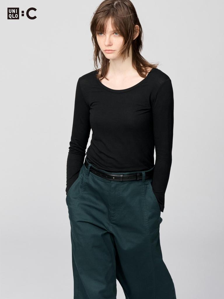 Uniqlo HeaTTech Кашемировая смесь Футболка с круглым вырезом